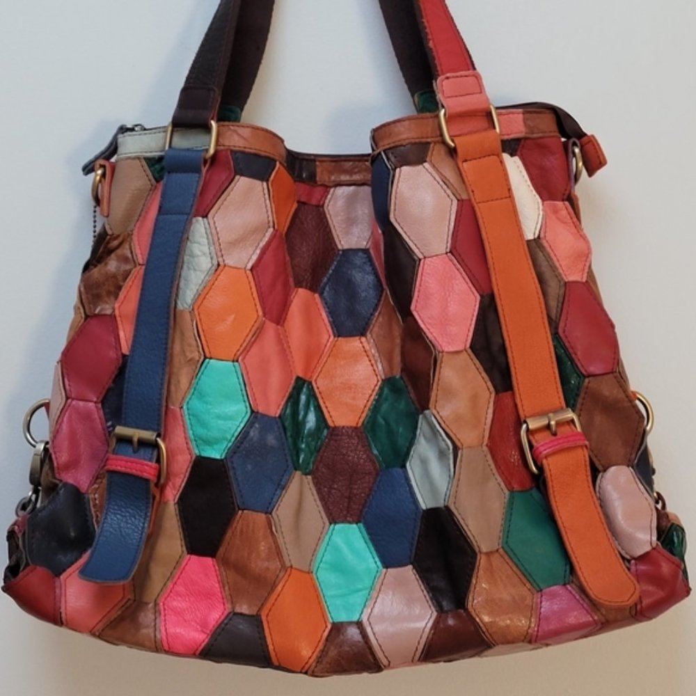 Ameri Leather | Patchwork Boho Leather Purse Tote… - image 3